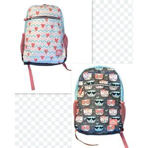 Trailmaker Reversible Cats & Hearts Backpack‎ School Student Book Bag Girls Kids